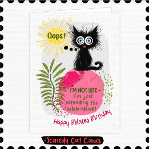 Cartão Gato Medroso Aniversário Atrasado
