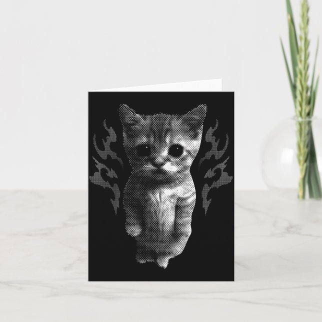 Cartão Gato Meme Engraçado Y2k Retro Tonto Vintage  (Frente)