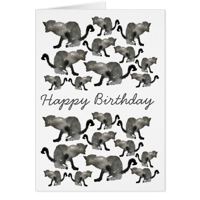 Cartão Gato monocromático de cor aquosa preta (Frente)