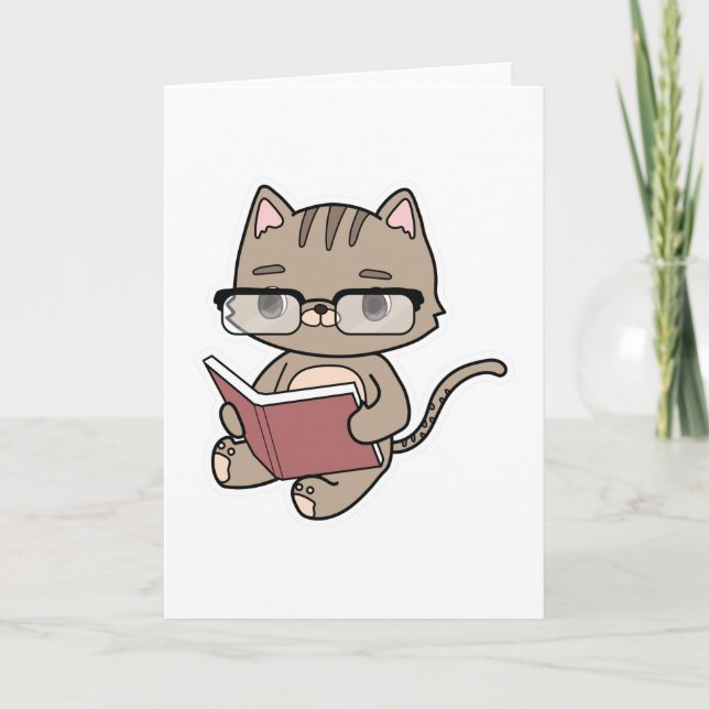 Cartão Gato na Leitura com Livro (Frente)