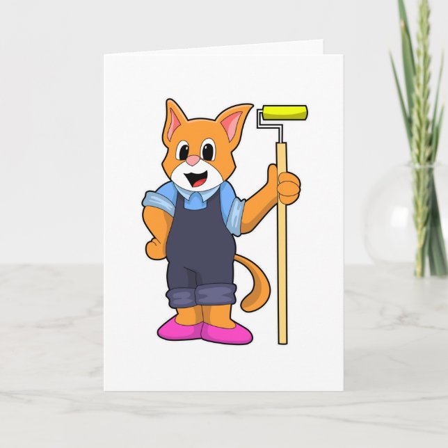 Cartão Gato na papel de parede com rolo de pressão (Frente)