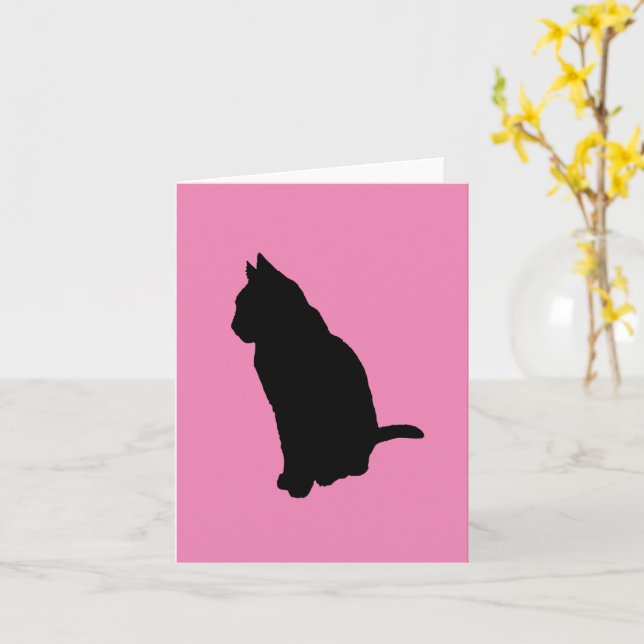 Cartão Gato Na Posição Sentada Vetor Silhuette Cortado (Flor Amarela)