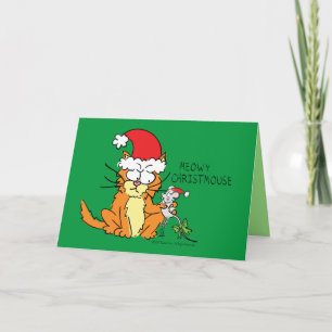 Cartão Gato Natal Divertido Rato Fofo