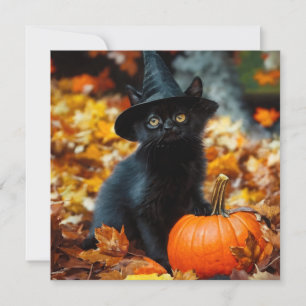 Cartão Gato Negro e Abóbora do Halloween