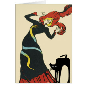 Cartão Gato Negro e Mulher Assustada