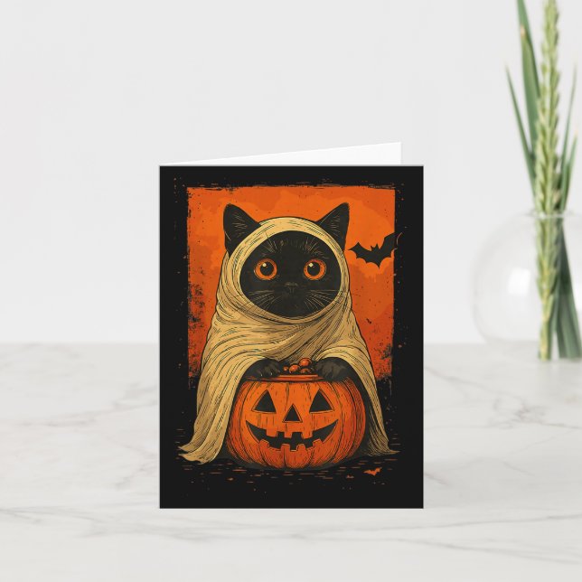 Cartão Gato Negro Engraçado Abóbora Pumpkin Louco Cos Fan (Frente)