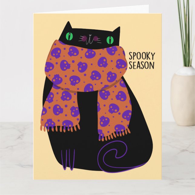 Cartão Gato Negro Fall Season Halloween Spooky Cute (Frente)