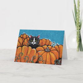 Cartão Gato Negro no Patch de Abóbora do Halloween