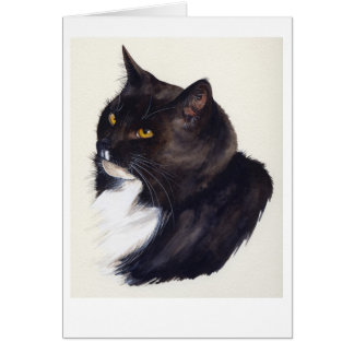 Cartão Gato Negro Pintado em Aquarela