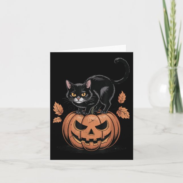 Cartão Gato Negro Pumpkin Homens Mulheres Engraçadas Mãe  (Frente)