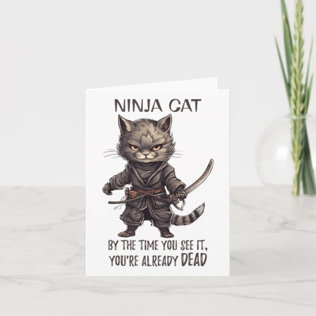 Cartão Gato Ninja, Samurai Japonês Gato Kawaii Tatuagem D (Frente)