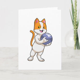 Cartão Gato no boliche com bola de boliche