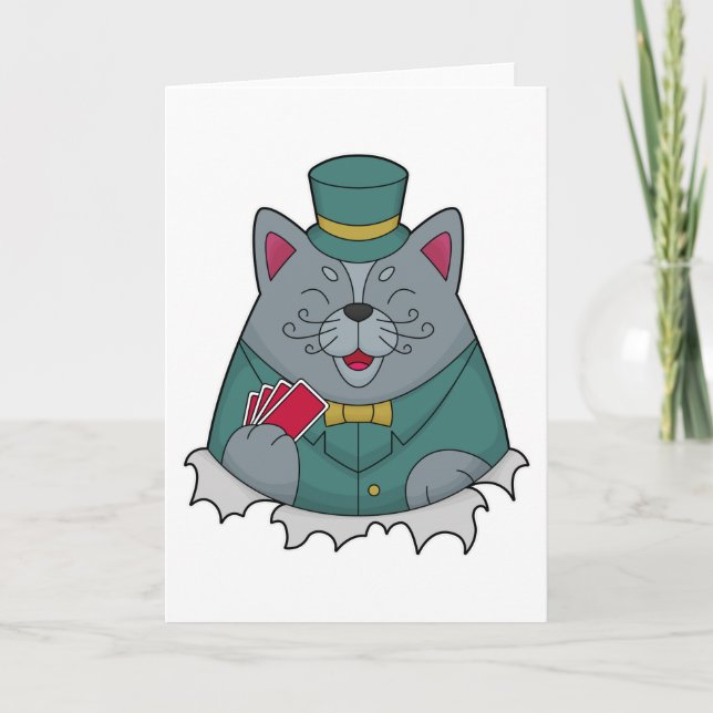 Cartão Gato no pôquer com cartas de pôquer (Frente)