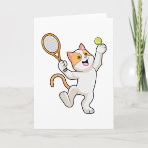 Cartão Gato no Tênis com raquete de tênis