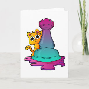 Cartão Gato no Xadrez com a peça Torre
