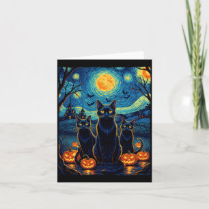 Cartão Gato Noite Estrelada Halloween Amantes de Gatos Pr