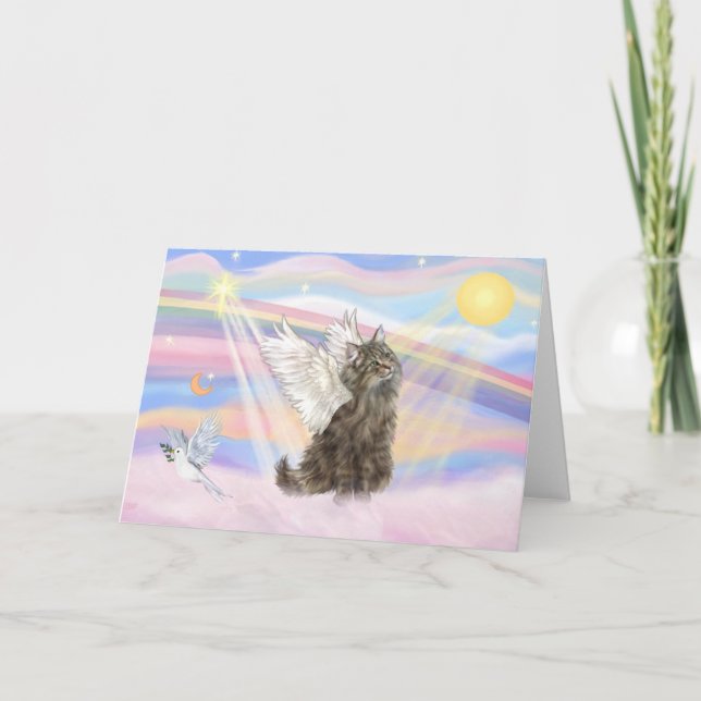 Cartão Gato Norueguês da Floresta Tabby - Anjo (Frente)