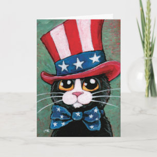 Cartão Gato patriótico do smoking feliz 4o julho