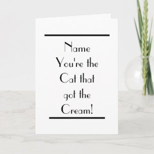 Cartão Gato Pegou Creme Arte Deco Parabéns