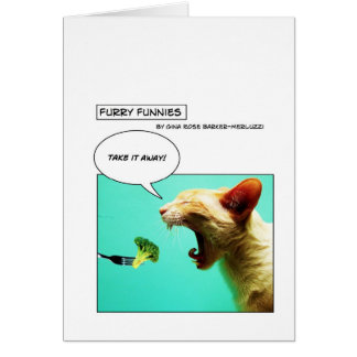 Cartão Gato peludo e brócolos do ~ de Funnies