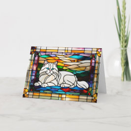 Cartão Gato Persa Branco Fofo em Vidro Pintado