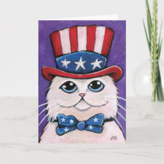 Cartão Gato persa branco patriótico | feliz 4o julho