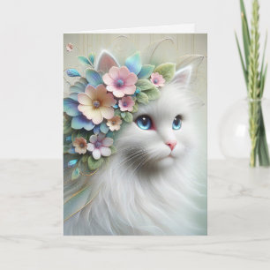 Cartão Gato Persa de Aniversário Com Louro Floral