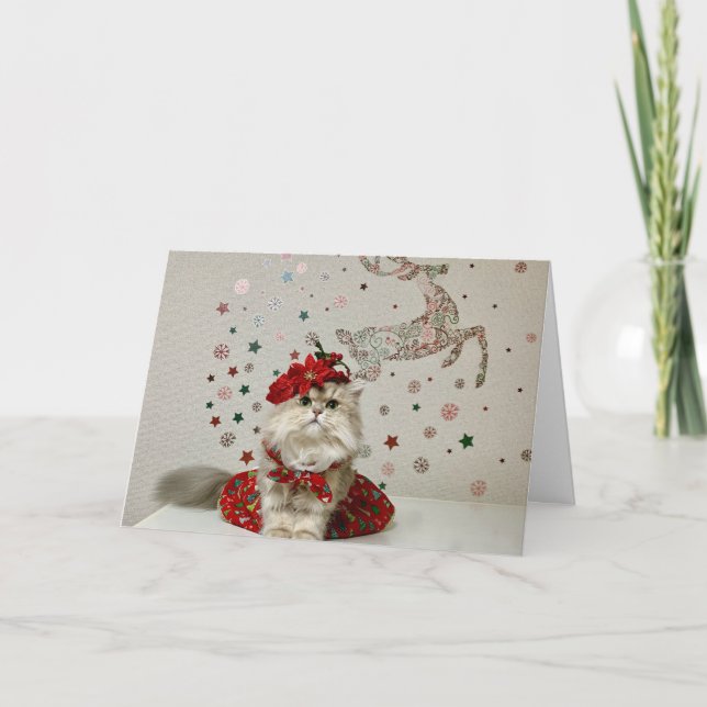 Cartão Gato Persa de Natal Bonito (Frente)