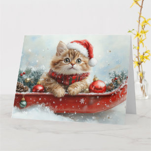 Cartão Gato Persa em Trenó Deixe Nevar Natal
