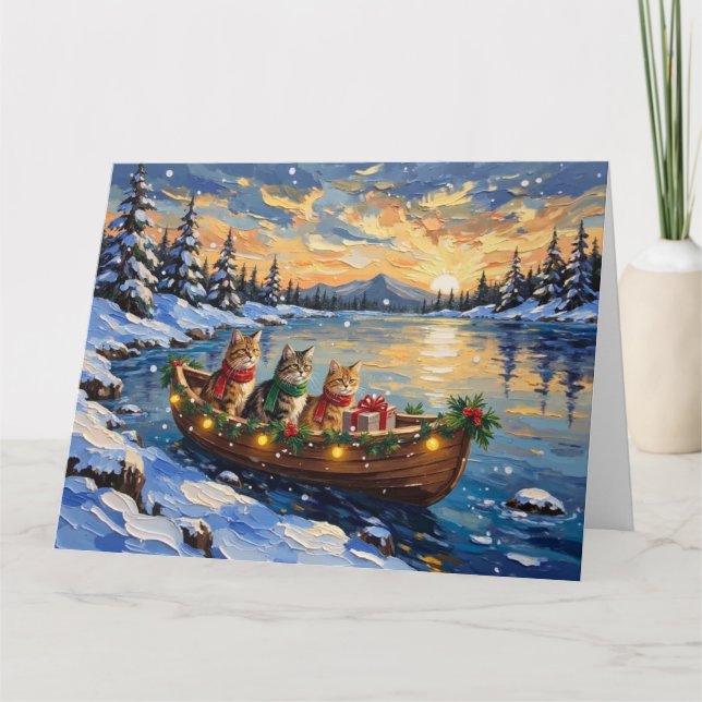 Cartão Gato Persa Natal Barco Festa (Frente)