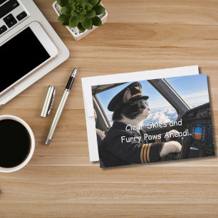 Cartão Gato Pilotando Avião de Tuxedo Engraçado Aniversár