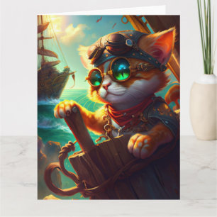 Cartão Gato Pirata Steampunk