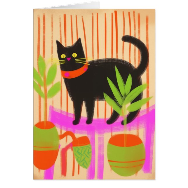 Cartão Gato Preto Adorável (Frente)