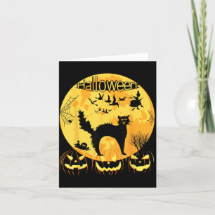 Cartão Gato Preto Assustador Com Olhos Luz Halloween