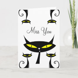 Cartão Gato Preto Atômico Moderno de Meados do Século Te 