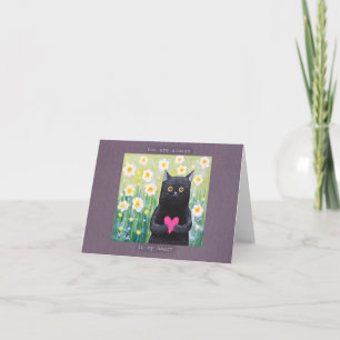 Cartão Gato preto bonito com Gatinho cardíaco Doce Eu te