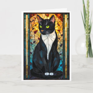 Cartão Gato Preto Branco Smoking de Estilo Vidro Colorido