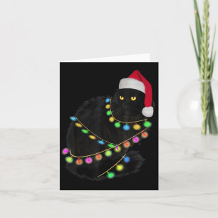 Cartão Gato Preto Chapéu de Papai Noel Luz Árvore Piada S