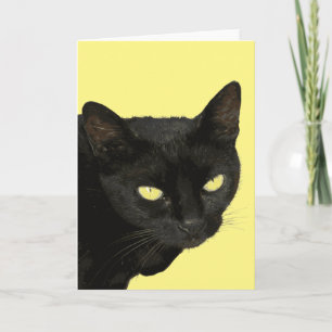 Cartão Gato Preto Com Belos Olhos Amarelos Arte Vetorial
