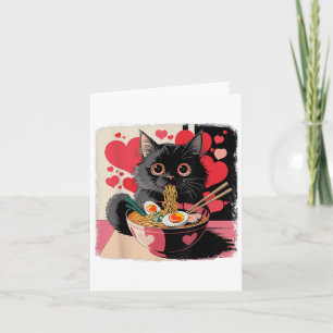Cartão Gato Preto Com Coração Comendo Macarrão Ramen No V