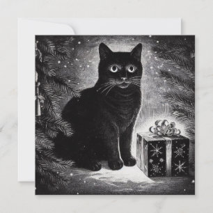Cartão Gato Preto com Presente de Natal