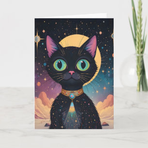 Cartão Gato Preto Cósmico Futurista Atômico ao Luar
