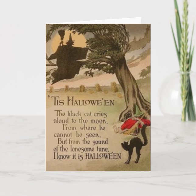 Cartão Gato Preto de Abóbora de Lua Cheia (Frente)