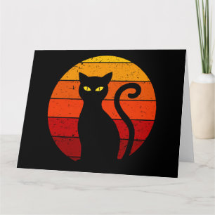 Cartão Gato Preto de Halloween no Pôr do Sol Vintage Retr