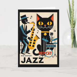 Cartão Gato Preto do Gato Preto da Idade do Jazz do meio
