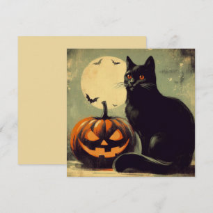 Cartão Gato Preto e Abóbora de Halloween