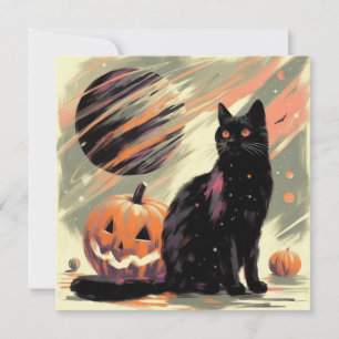Cartão Gato Preto e Abóbora de Halloween