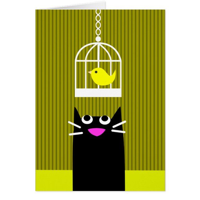 Cartão Gato preto e pássaro amarelo (Frente)