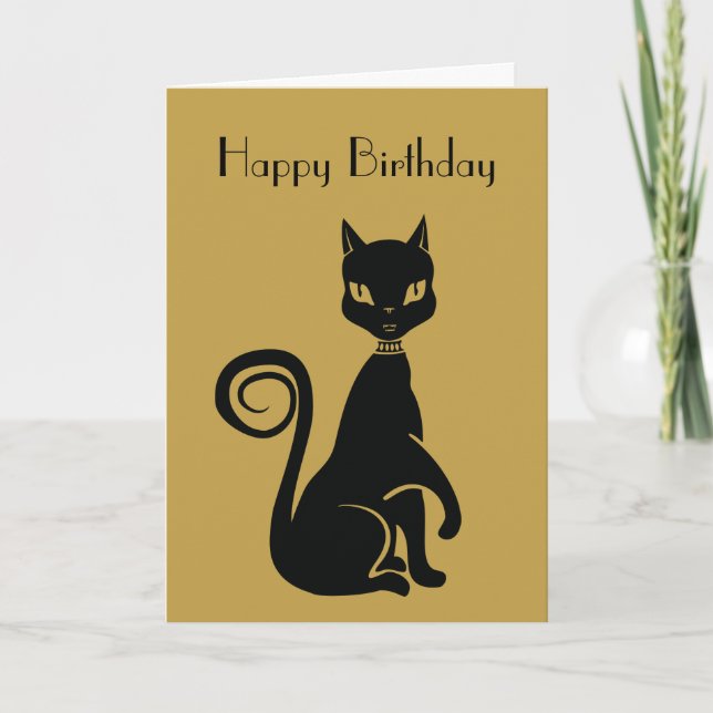 Cartão Gato Preto Elegante Feliz Aniversário (Frente)
