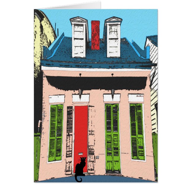 Cartão Gato Preto em Algodão Rosa (Frente)